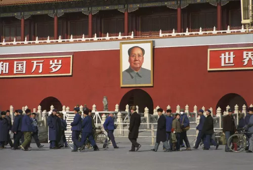 Portrait of Mao Zedong on Tiananmen Gate in Beijing, China, 1972.