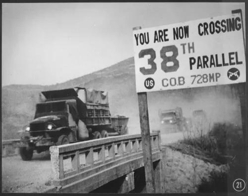 Photograph of 38th parallel crossing during Korean War