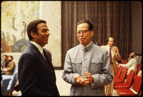 Photograph of Chen Chu and Andrew Young at the United Nations