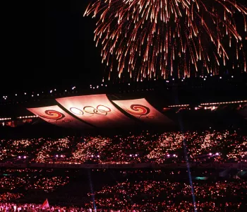 Fireworks over the closing ceremonies of the Seoul Olympics, 1988