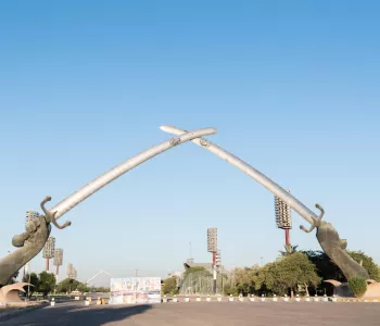 Photograph of the Hands of Victory Monument in Baghdad.